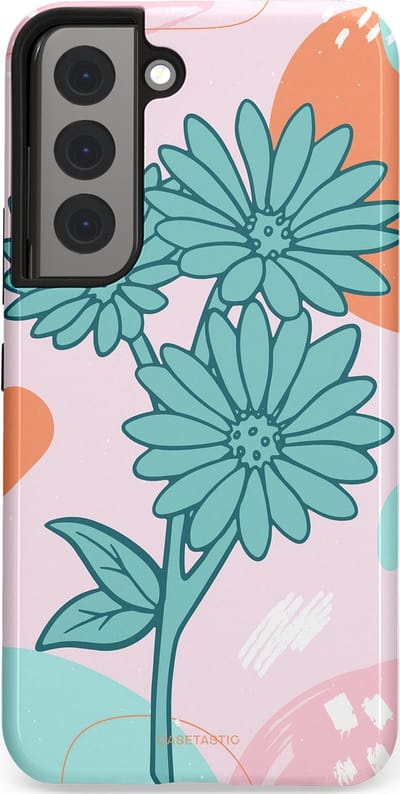 Casetastic hoesje geschikt voor Samsung Galaxy S22 - Dubbellaagse bescherming - Roze Oranje Bloemen - Fashion Case - Wit Mintgroen Lichtroze Lichtblauw