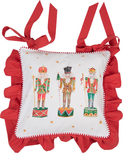 Clayre & Eef Kussenhoes Stoelkussen 40x40 cm Wit Rood Katoen Notenkrakers