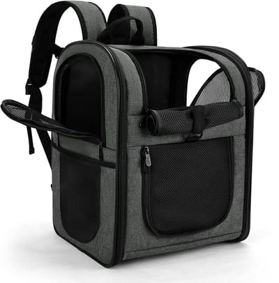 Huisdier Rugzak - Draagbare Tas - Reizen met Huisdier - Groot Ventilerend Ontwerp - 42x29x32 cm - Grijs