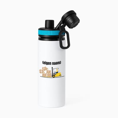 Hacebo® - heftruck met vallende pallet met eigen naam waterfles met draaidop blauw - Heftruck - mensen die werken in de magazijn - collega's - verjaardag - afscheidscadeau - geschenk - kado - water fles - 850ML