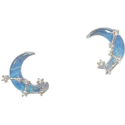 Boucles d'oreilles à tige coréennes simples en forme d'étoile bleue et de lune pour femmes, exquises boucles d'oreilles à pampilles asymétriques en zircon brillant, bijoux de fête gray