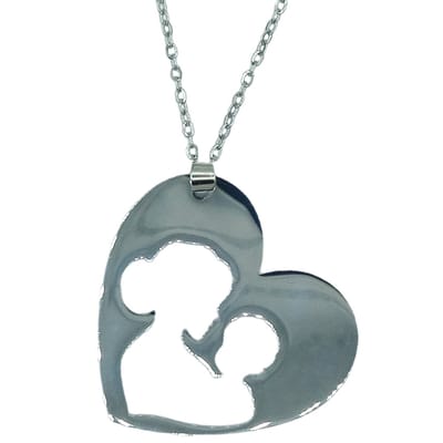 Stalen Ketting Uitgesneden Moeder & Baby Hart Hanger - Zilverkleurig