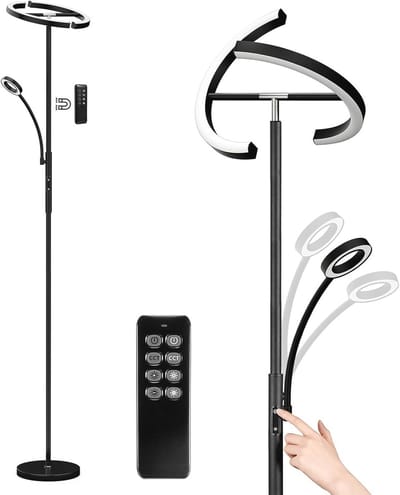 Dimbare LED Vloerlamp met Leeslamp en Afstandsbediening - 20W Hoofdlamp, 7W Leeslamp, 2000lm