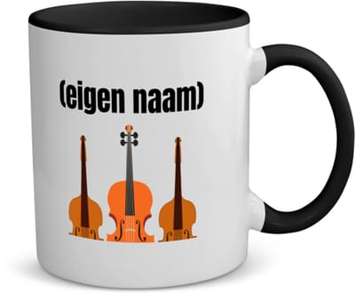 Akyol - 3 violen koffiemok - theemok - zwart - Viool - muziek liefhebbers - met eigen naam - de echte viool liefhebber - cadeau - kado - 350 ML inhoud