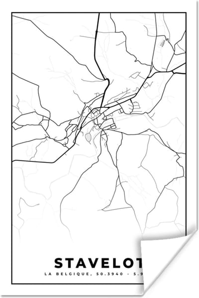 Poster Zwart Wit – België – Plattegrond – Stadskaart – Kaart – Stavelot - 120x180 cm XXL
