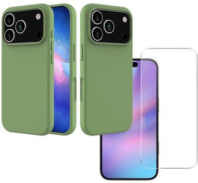 Shockproof Backcover - Liquid Silicone Soft Hoesje - Geschikt voor: iPhone 17 Pro Max - Groen + 2x Screenprotector Beschermglas - Glasplaatje