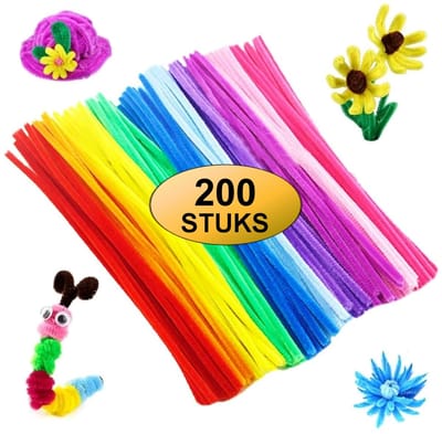 Fako Bijoux - 200 Gekleurde Pijpenragers - Set van 200 Stuks Chenille Draden - 10 Klassieke Kleuren - 30 cm Lang - Knutselen - DIY - Hobby - Chenille Draad – Flexibele Pijpenragers - Kinderen en Volwassenen - 200 Stuks
