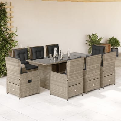 vidaXL - 9-delige - Tuinset - met - kussens - poly - rattan - lichtgrijs