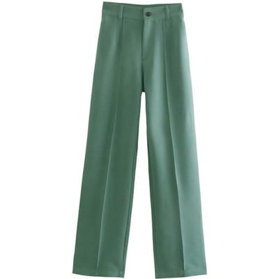 Mode Damesbroek Kantoor Dame Effen Rechte Casual Broek Vintage Hoge Taille Ritsbroek M lichtgroene kleur