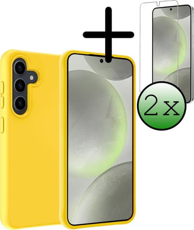 Hoesje Met 2x Screenprotector - Geschikt voor Samsung Galaxy S24 - Sterk & Shockproof - Back Cover - Siliconen Case - Telefoon Hoes - Geel