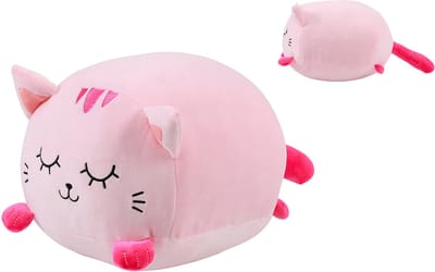 I-total - Kussen roze kat - roze- kinderkussen - kussen Kinderkamer - Fun kussens - Sierkussen- zacht kinderkussen - pluche kinderkussen