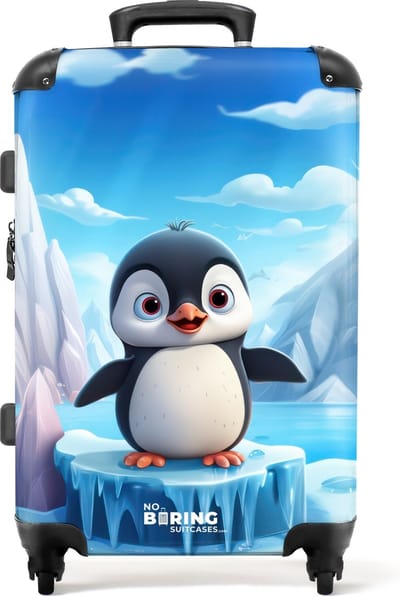 NoBoringSuitcases.com - Grote koffer XL - Kinderkoffer pinguïn geschikt voor jongens en meisjes - Reiskoffer met 4 wielen - Trolley op wieltjes 72 liter - Rolkoffer groot kinderen - Ruimbagage valies 20kg - Suitcase medium - Reisbagage middelgroot