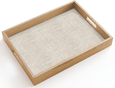 Dienblad hout 40x30 cm - Schootdienblad - Linnen - Textuur - Beige - Borrelplank rechthoek - Plateau dienbladen