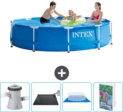 Intex Rond Frame Zwembad - 305 x 76 cm - Blauw - Inclusief Zwembadfilterpomp - Solar Mat - Grondzeil - Zwembadgids
