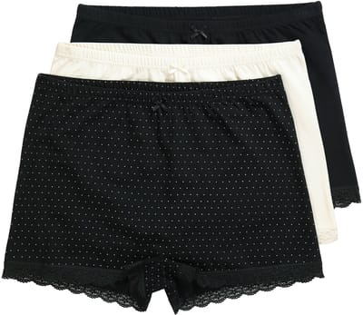 Ulla Popken - Dames - Panty's set van 3 polka dots/effen korte pijpjes - Zwart - Maat 42+
