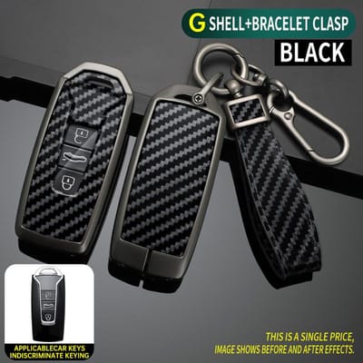 Metalen Koolstofnerf Auto Sleutelhoes Cover Shell Fob Voor Vw Volkswagen Touareg Bescherming Auto Interieur Accessoire black