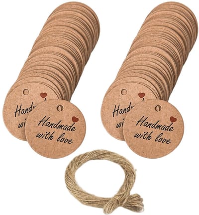 Dailygoods- Cadeauhangers 200 stuks - Handgemaakte Etiketten - Karton - Decoratieve Etiketten - 3 cm - Henneptouw 40 m