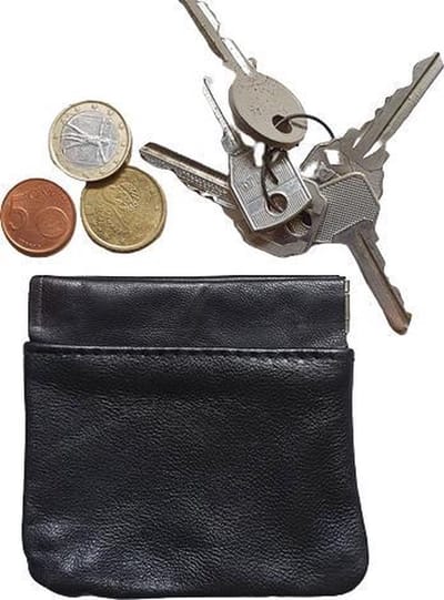 Leren Sleuteletui Zwart Knijp - Sleutelmapje - Portemonnee - Kleingeldmapje - Sleuteltasje - met sleutelring