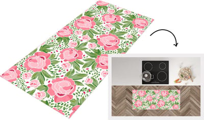 Keukenloper - Loper keuken - Bloemen - Roze - Patronen - 120x50 cm - Keukenloper vinyl