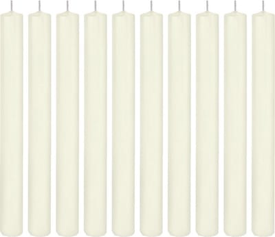 10x Ivoorwitte dinerkaarsen 25 cm 14 branduren - Geurloze kaarsen - Rechte tafelkaarsen/kandelaarkaarsen