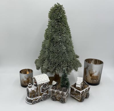 Set van 2 Waxinelichtjes klein groot kerst rendier bos theelichthouder windlicht glas 12x9/7,5x6 cm rond koper | HSH574523 | Stoer & Sober Woonstijl