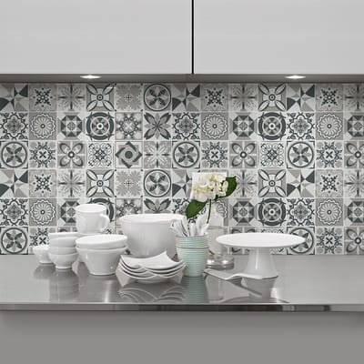 Zelfklevende tegelmuurstickers voor keuken en badkamer - 24 ELODIA Azulejos cementtegelstickers - 24 stickers 10x10cm