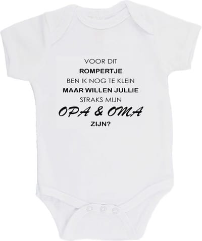 100% katoenen Romper "Voor dit rompertje ben ik nog te klein maar willen jullie straks mijn opa & oma zijn" Jongens Katoen Wit/zwart Maat 62/68
