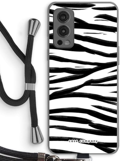 Case Company® - Hoesje met koord geschikt voor OnePlus Nord 2 5G hoesje met Koord - Zebra pattern - Telefoonhoesje met Zwart Koord - Bescherming aan alle Kanten en Over de Schermrand