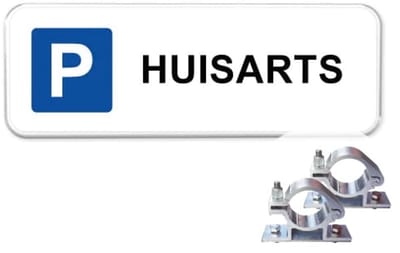 Parkeerbord Huisarts - Weerbestendig Aluminium - 40x15 cm - Bevestiging: Met paalbeugels Ø48mm