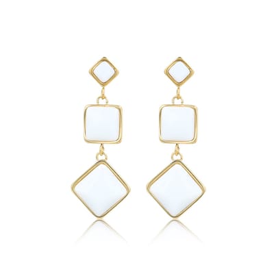 My Bendel - Elegante Goudkleurige Oorbellen met White Aventurine - 58mm - met Luxe Cadeauverpakking | Sieraden Voor Dames