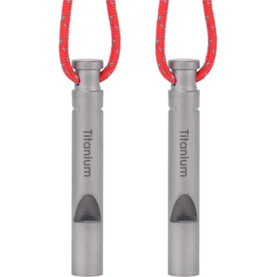 Sifflet en titane Outil portable de survie d'urgence pour l'extérieur Randonnée Haute Fréquence avec cordon 2PCS