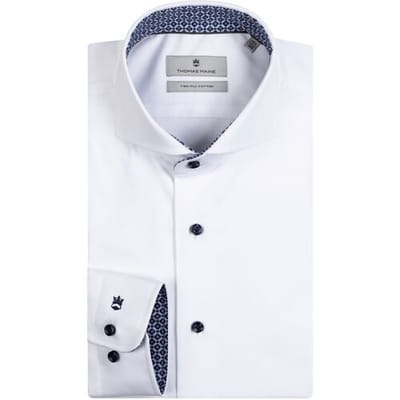 Thomas Maine Overhemd Uni Fine Pattern Contrast Bari Cutaway Twill Wit-Blauw / male