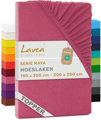 Lavea® Hoeslaken voor Topper/Topmatras 180x200 cm – 100% Katoen Jersey – Geschikt voor Topmatrassen tot 10 cm – Met Elastiek Rondom – OEKO-TEX Gecertificeerd – Koraal