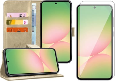 Hoesje geschikt voor Samsung Galaxy A56 / A36 - Screenprotector Glas - Portemonnee Book Case Goud