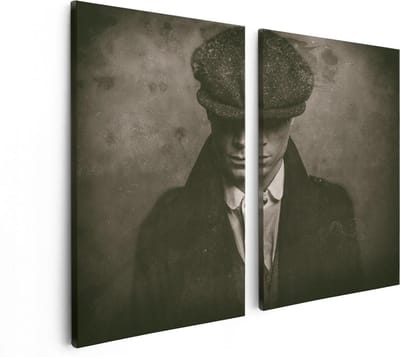 Artaza Canvas Schilderij Tweeluik Engelse Gangster Uit Jaren 1920 cm - Zwart Wit - 80x60 cm - Wanddecoratie Woonkamer - Schilderijen - Muurdecoratie