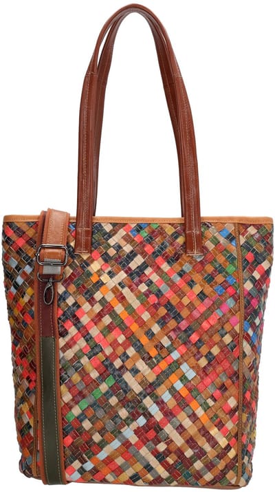 Beagles Multi Leer Shopper - Dames - Geweven Leer - Meerkleurig - Schoudertas - Crossbody - Verstelbare en Afneembare Schouderband - Ritsvak Achterkant - Leren Dames Tas - Multi