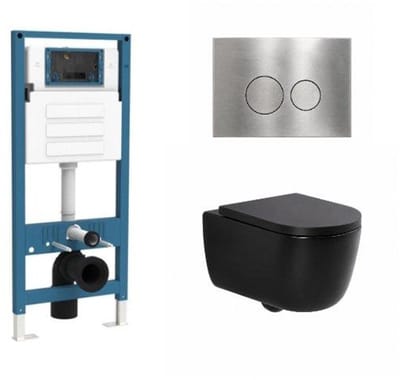 QeramiQ Dely Swirl Toiletset - inbouwreservoir Qeramiq Flush - 35mm zitting - metaal RVS bedieningsplaat - ronde knoppen - mat zwart