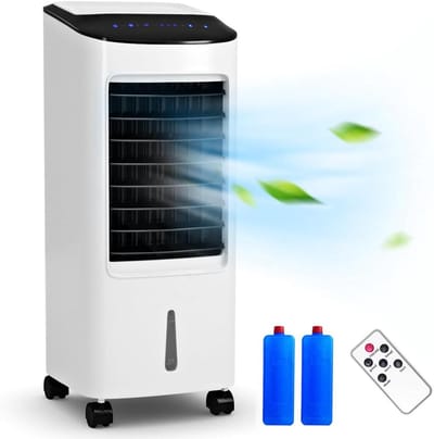 Luchtkoeler - Mobiele ventilator - Koelen en bevochtigen - 4-in-1 functie - 74 cm hoog - Wit