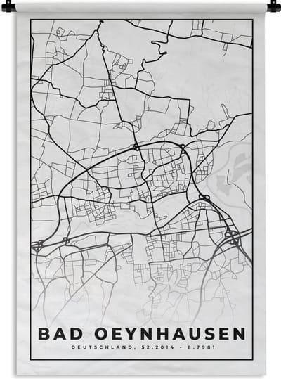 Wandkleed - Wanddoek - Bad Oeynhausen - Plattegrond - Kaart - Stadskaart - 120x180 cm - Wandtapijt