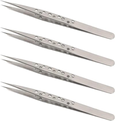 Precisie Pincetten - Pincet Set - Fijne Werkzaamheden - Roestvrij Staal - 4 Stuks 140mm - Zilver