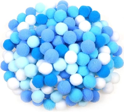 300 Stuks Fluffy Pompoms voor DIY Creaties - 25mm Blauwe Bollen voor Knutselprojecten en Decoraties