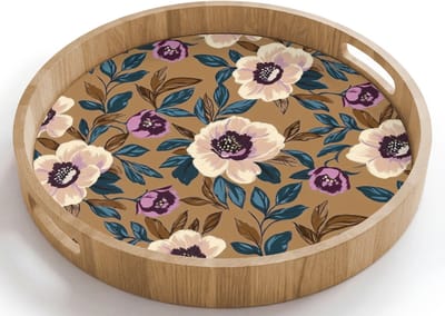 Dienblad rond 40x40 cm - Schootdienblad hout - Floraal - Stilleven - Kleurrijk - Borrelplank rechthoek - Plateau houten dienbladen