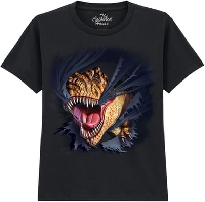 KIDS T-Rex Tearing Black The Coloured House KIDS T-shirt XL