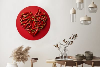 WallCircle - Wandcirkel - Muurcirkel - Pepers - Rood - Hart - Aluminium - Dibond - 90x90 cm - Binnen en Buiten