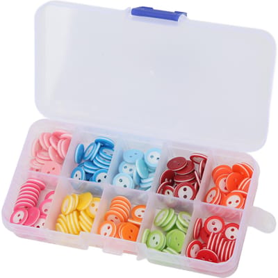 200 pièces Boutons de couture 11mm Ronds Résine colorée 2 trous Boutons d'artisanat avec Boîte de rangement pour Bricolage Vêtements d'enfants
