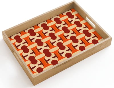 Dienblad hout 40x30 cm - Schootdienblad - Geometrisch - Retro - Oranje - Borrelplank rechthoek - Plateau dienbladen