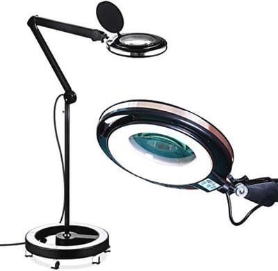 Vloerlamp met vergrootglas en LED-verlichting voor gezicht en wimperverlenging