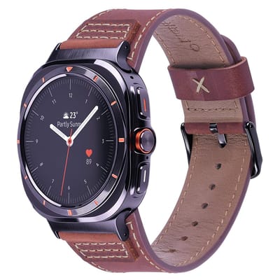 Dailygoods- Leren Bandje - Compatibel met Samsung Galaxy Watch 7/6/5/4/Ultra - Echt Leer - Voor Heren - 47mm/46mm/45mm/44mm/43mm/42mm/40mm - Duurzaam en Comfortabel - Horlogeband
