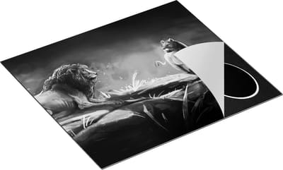 Chefcare Inductie Beschermer Leeuwen Familie in het Wild - Getekend - Zwart Wit - 60x50 cm - Afdekplaat Inductie - Kookplaat Beschermer - Inductie Mat