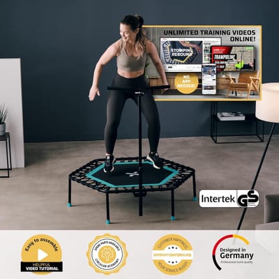 Fitness Trampoline - Springtrainer Thuis - Gewrichtsbescherming - Stil Rubberen Vering - 126 cm Frame - Turquoise